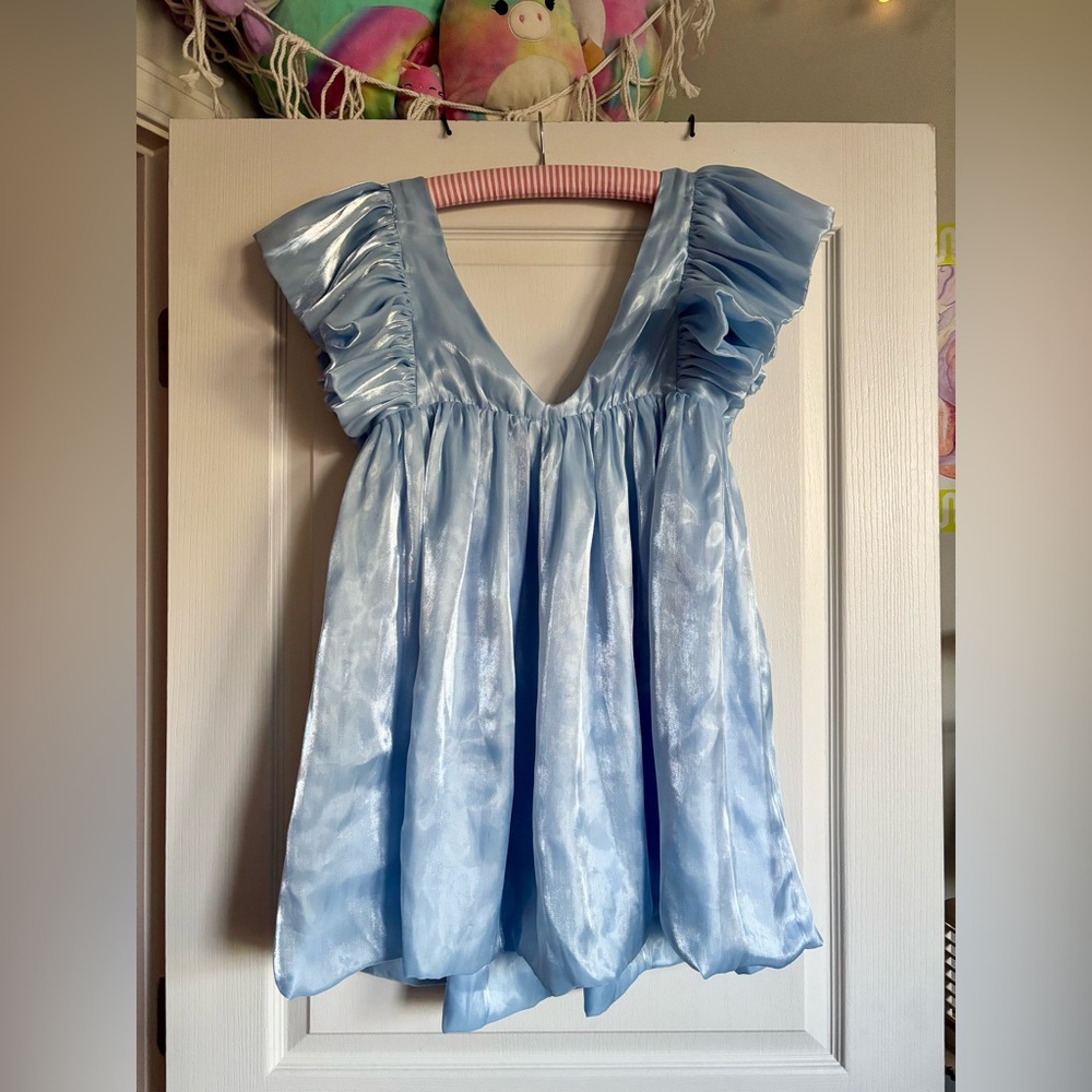 Shimmering Baby Blue Mini Bubble Dress
